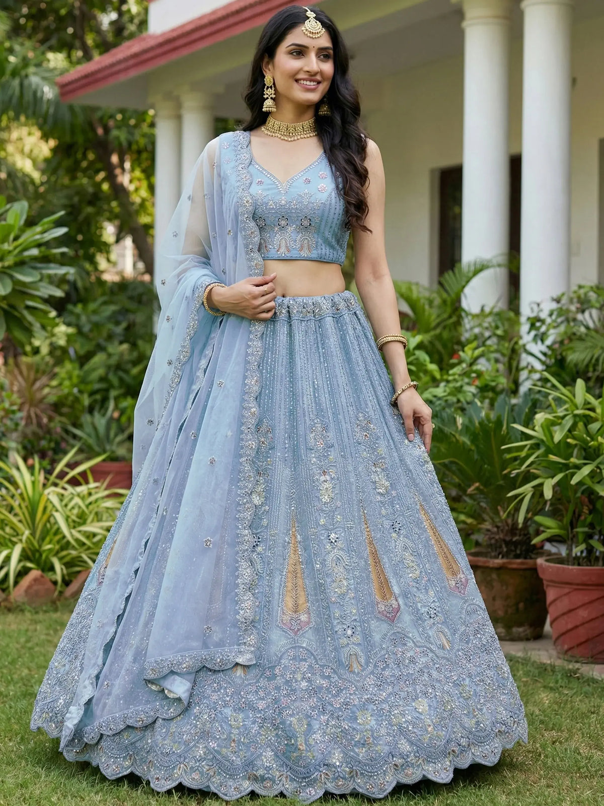 Attractive Blue Diamond Work Net Engagement Wear Lehenga Choli