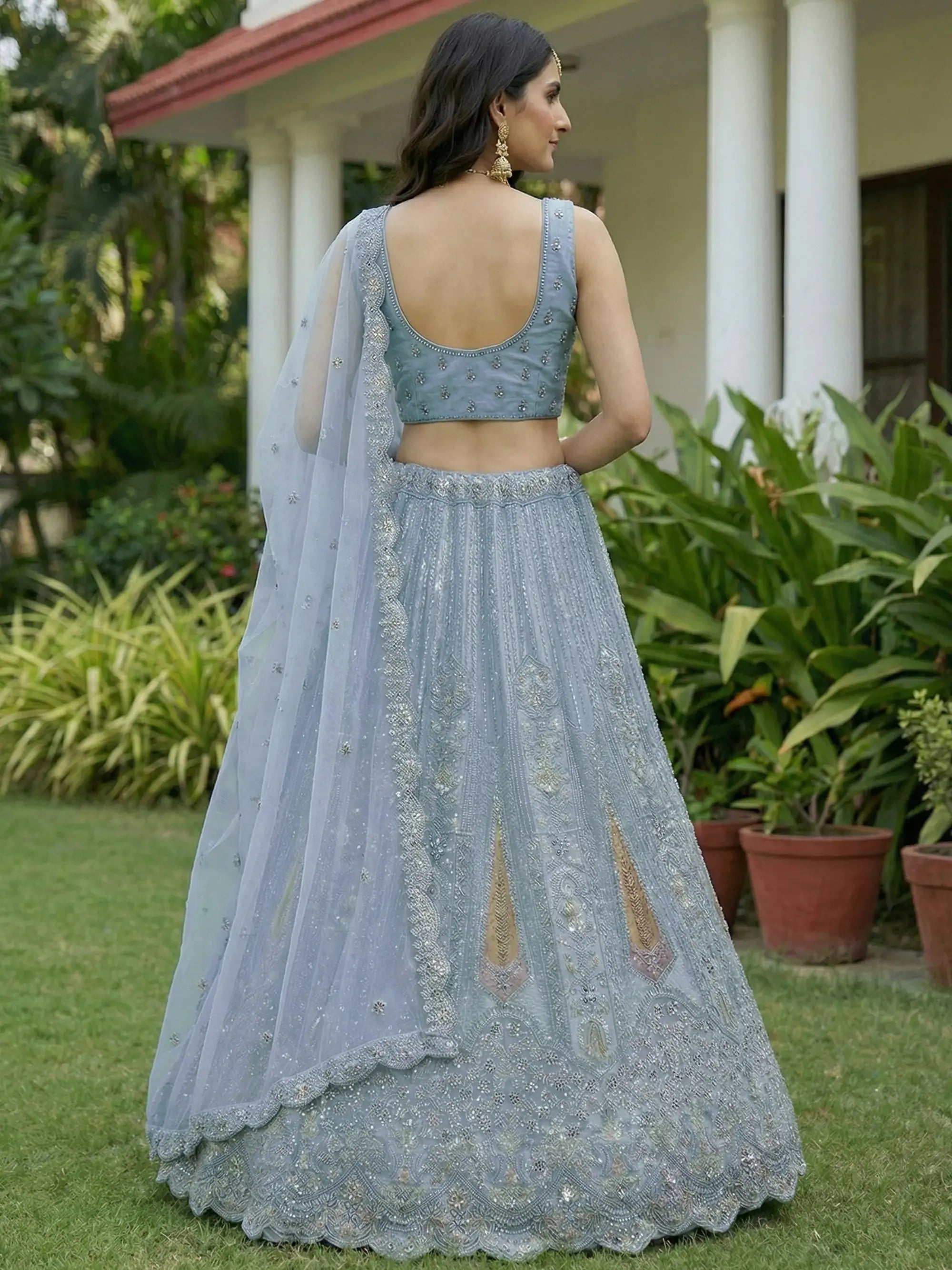 Attractive Blue Diamond Work Net Engagement Wear Lehenga Choli