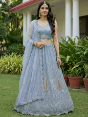 Attractive Blue Diamond Work Net Engagement Wear Lehenga Choli