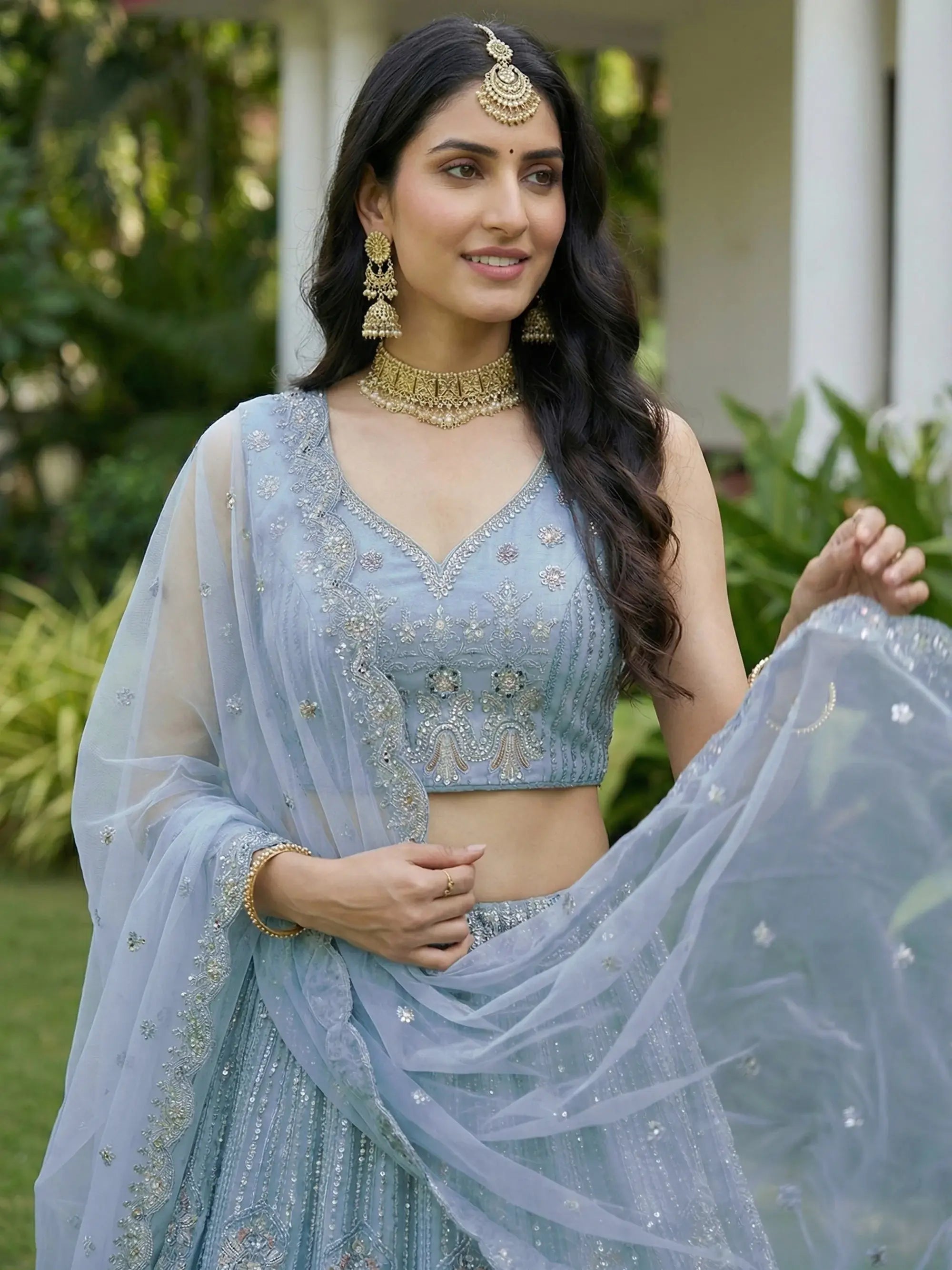 Attractive Blue Diamond Work Net Engagement Wear Lehenga Choli
