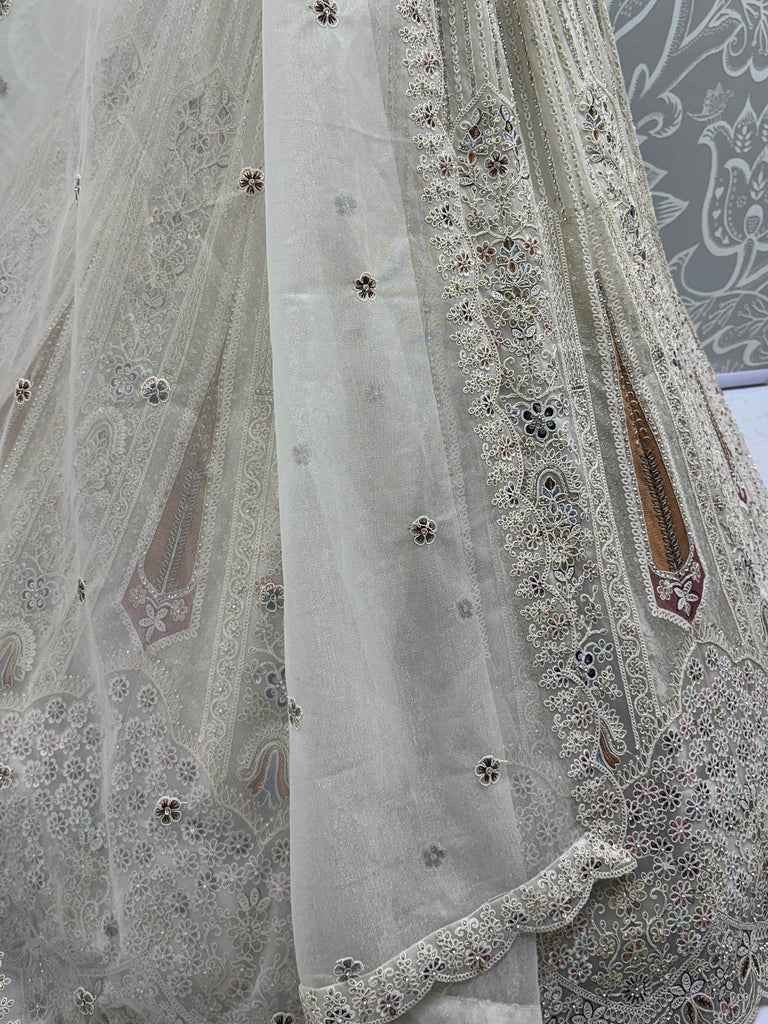 Awesome White Diamond Work Net Reception Wear Lehenga Choli
