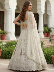 Awesome White Diamond Work Net Reception Wear Lehenga Choli