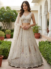Awesome White Diamond Work Net Reception Wear Lehenga Choli