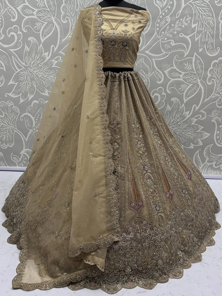Gorgeous Golden Diamond Work Net Engagement Wear Lehenga Choli