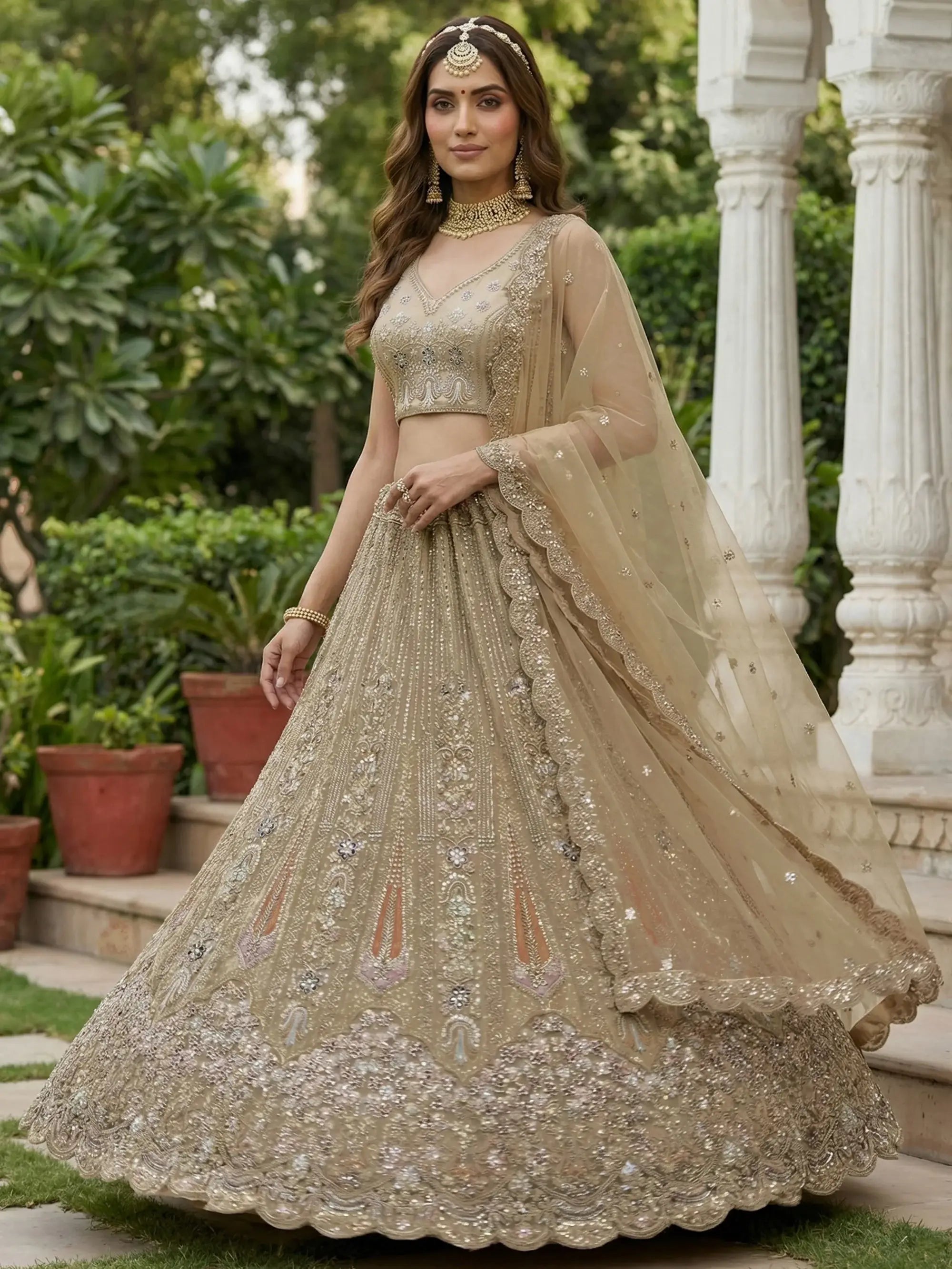Gorgeous Golden Diamond Work Net Engagement Wear Lehenga Choli