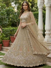 Gorgeous Golden Diamond Work Net Engagement Wear Lehenga Choli