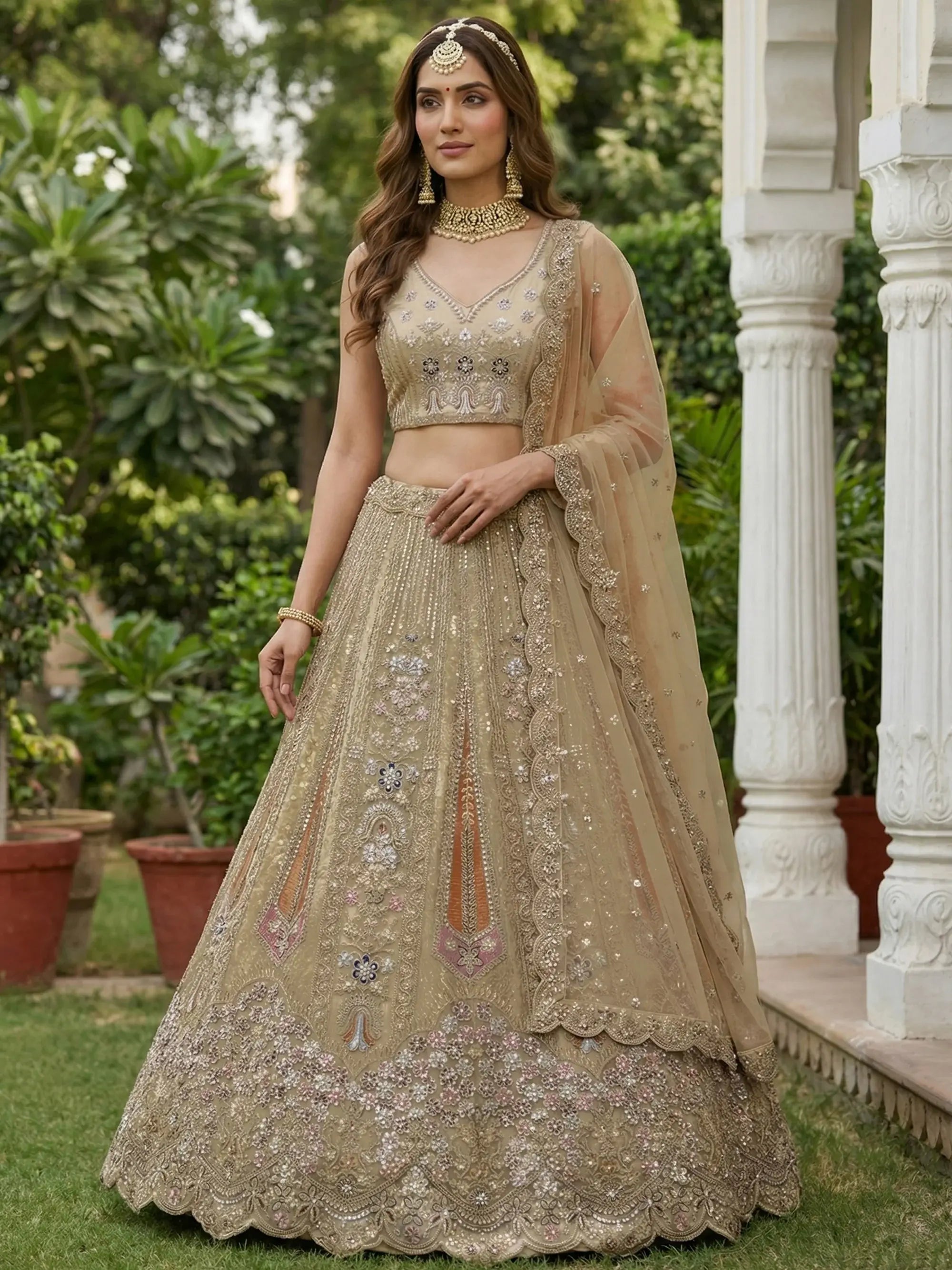 Gorgeous Golden Diamond Work Net Engagement Wear Lehenga Choli