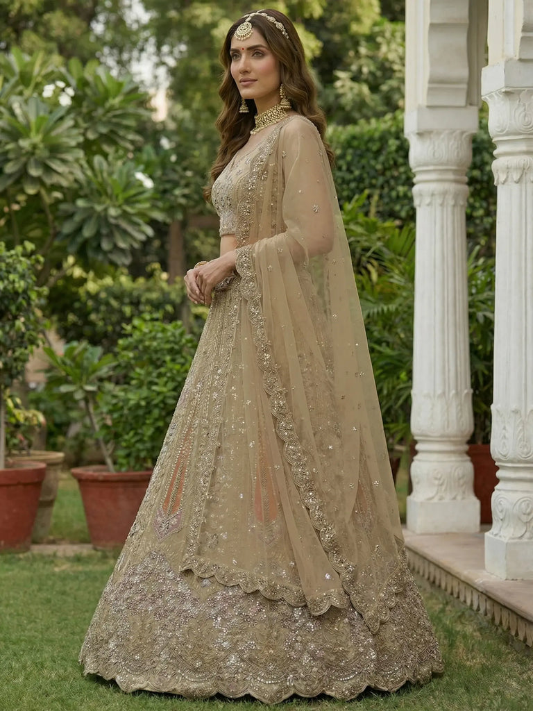 Gorgeous Golden Diamond Work Net Engagement Wear Lehenga Choli