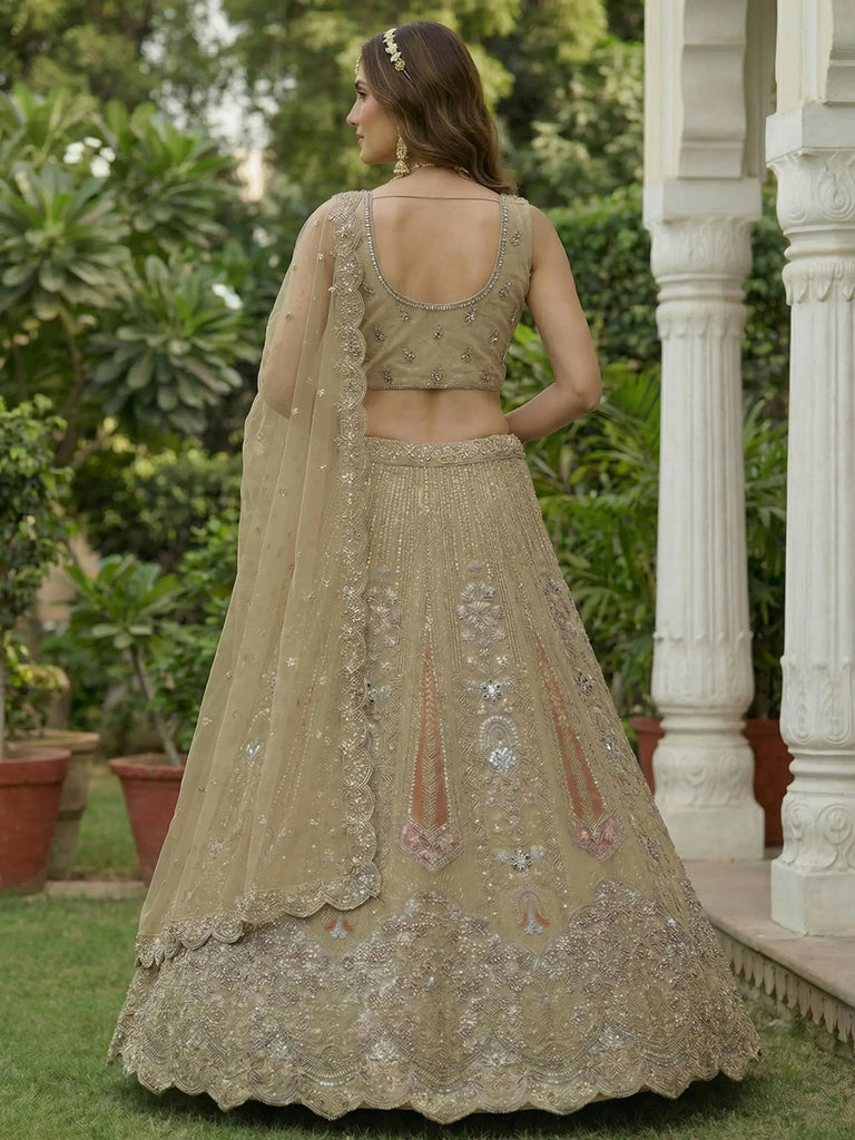 Gorgeous Golden Diamond Work Net Engagement Wear Lehenga Choli