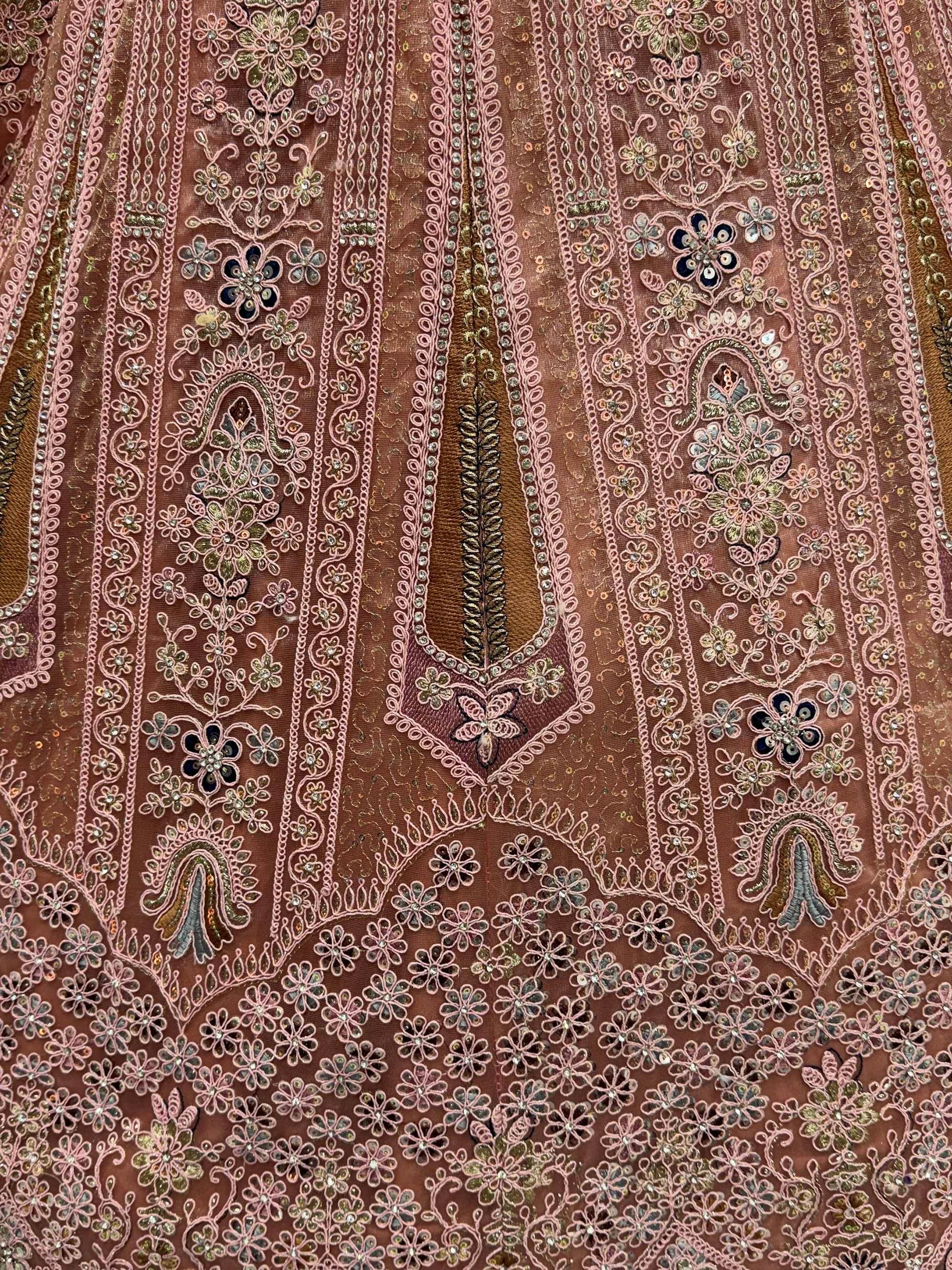 Glamorous Peach Dori Embroidered Net Wedding Wear Lehenga Choli