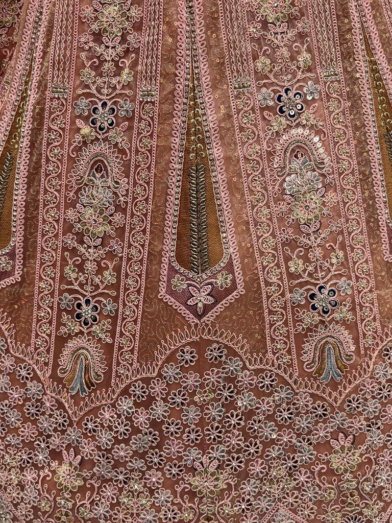Glamorous Peach Dori Embroidered Net Wedding Wear Lehenga Choli
