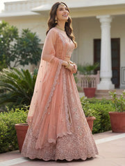 Glamorous Peach Dori Embroidered Net Wedding Wear Lehenga Choli