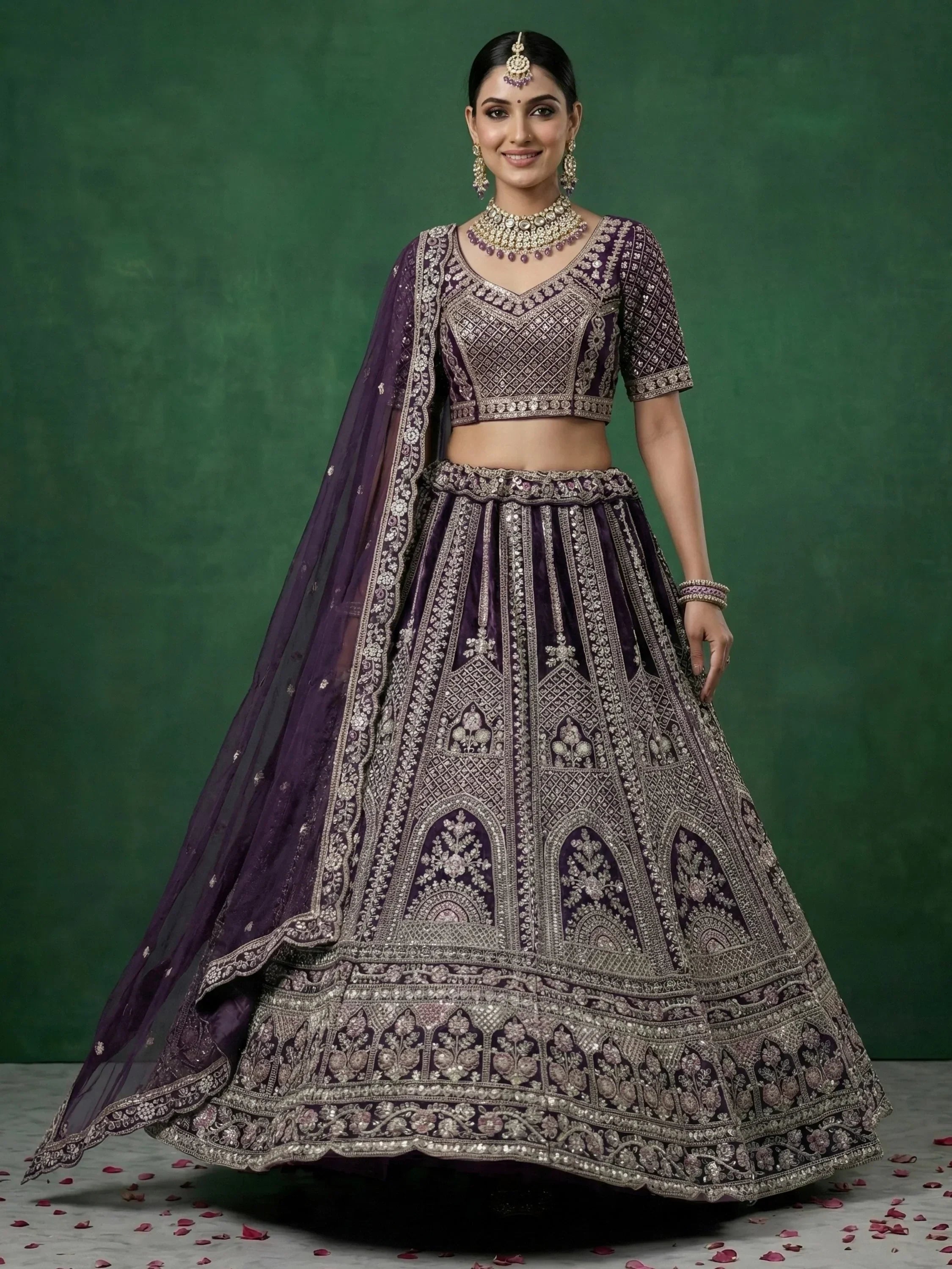 Beautiful Purple Dori Embroidered Satin Wedding Wear Lehenga Choli