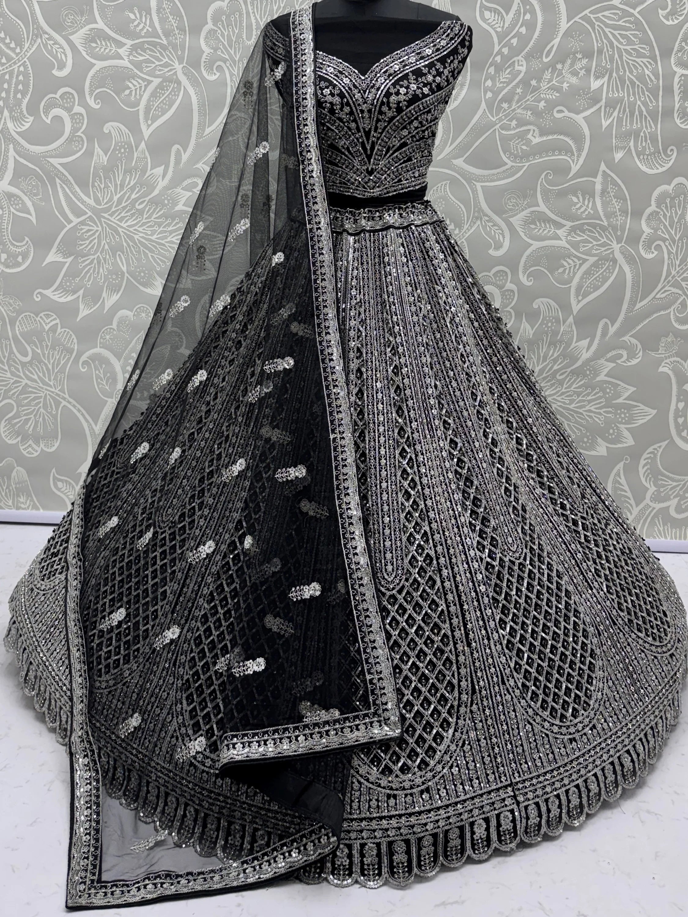 Glamorous Black Sequins Embroidered Net Wedding Wear Lehenga Choli