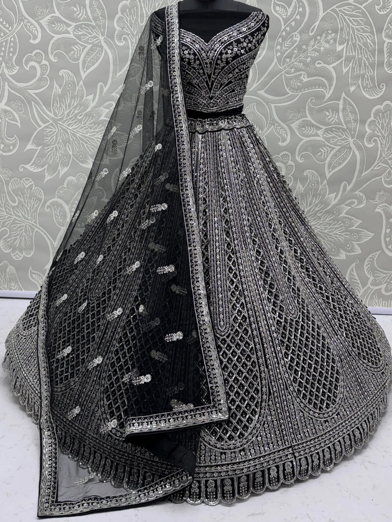 Glamorous Black Sequins Embroidered Net Wedding Wear Lehenga Choli