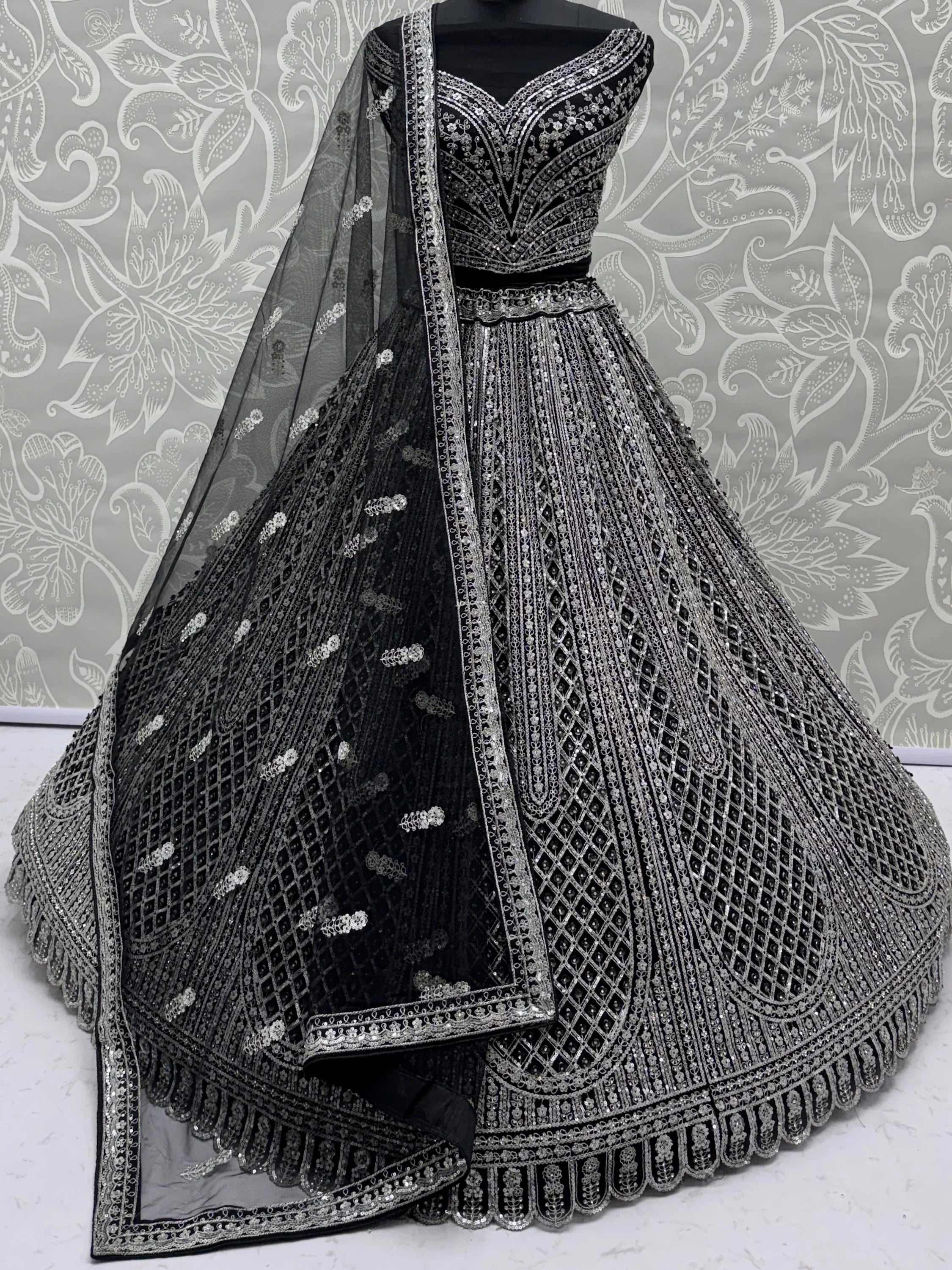 Glamorous Black Sequins Embroidered Net Wedding Wear Lehenga Choli