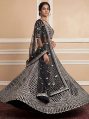 Glamorous Black Sequins Embroidered Net Wedding Wear Lehenga Choli 