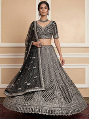 Glamorous Black Sequins Embroidered Net Wedding Wear Lehenga Choli 
