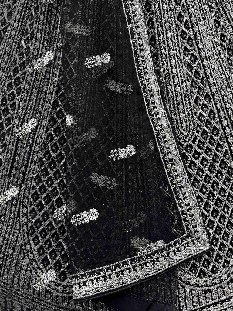 Glamorous Black Sequins Embroidered Net Wedding Wear Lehenga Choli 