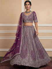 Gorgeous Wine Sequins Embroidered Net Reception Wear Lehenga Choli 