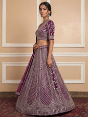 Gorgeous Wine Sequins Embroidered Net Reception Wear Lehenga Choli 