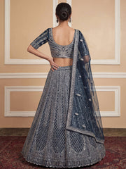 Elegant Blue Sequins Embroidered Net Party Wear Lehenga Choli 