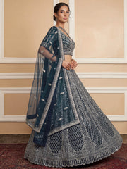 Elegant Blue Sequins Embroidered Net Party Wear Lehenga Choli 