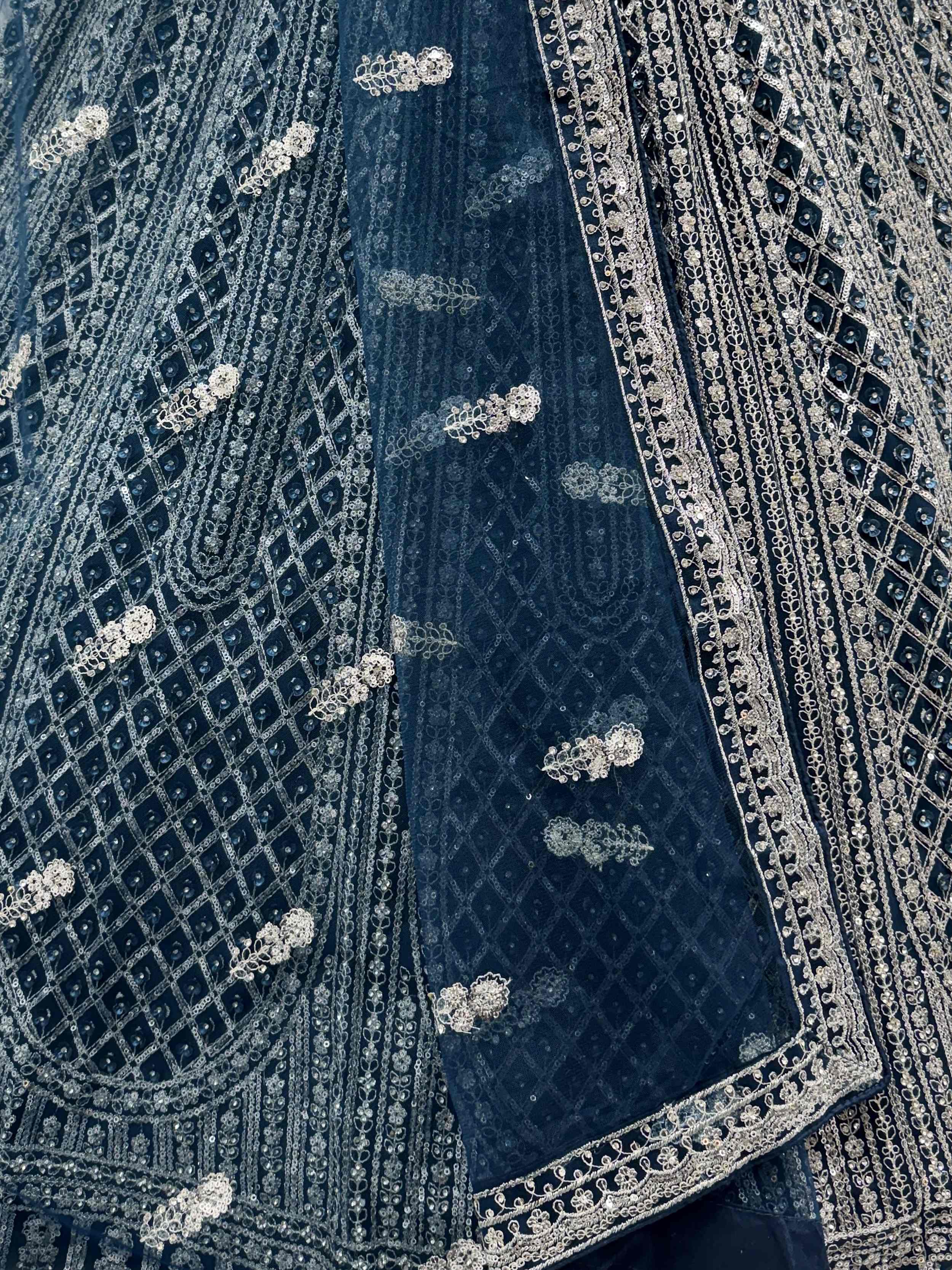 Elegant Blue Sequins Embroidered Net Party Wear Lehenga Choli 