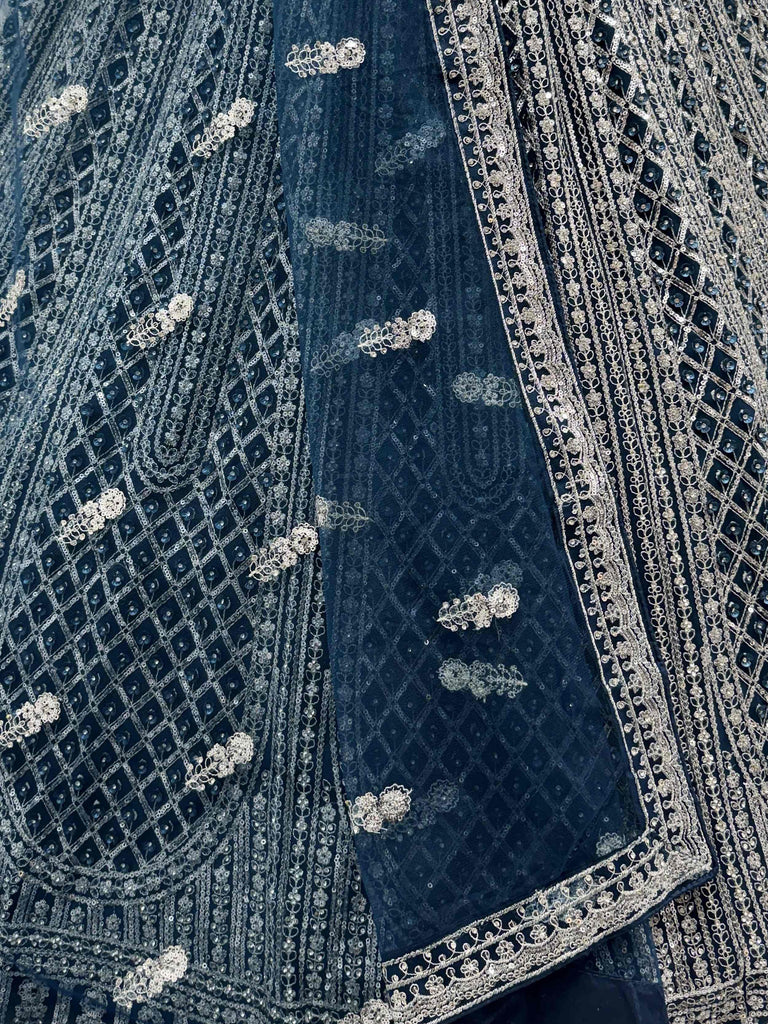 Elegant Blue Sequins Embroidered Net Party Wear Lehenga Choli 