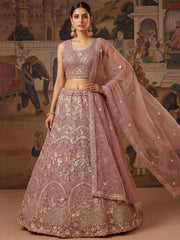 Beautiful Pink Embroidered Net Reception Wear Lehenga Choli