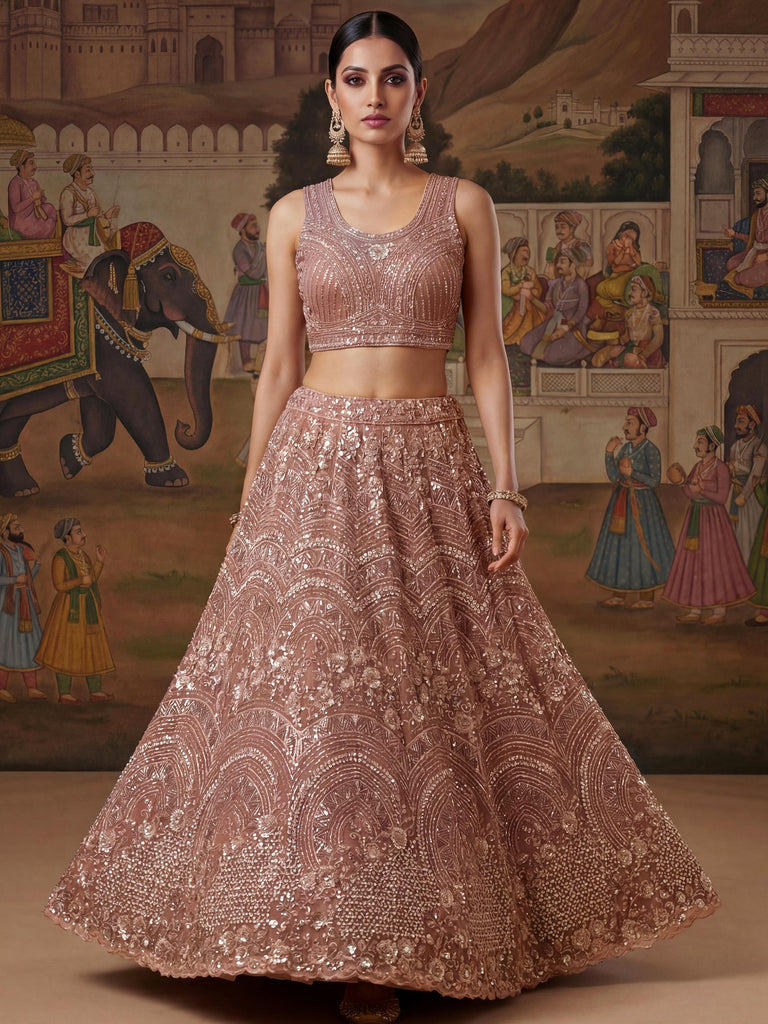 Beautiful Pink Embroidered Net Reception Wear Lehenga Choli