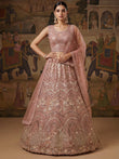 Beautiful Pink Embroidered Net Reception Wear Lehenga Choli