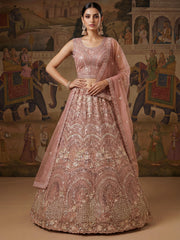 Beautiful Pink Embroidered Net Reception Wear Lehenga Choli