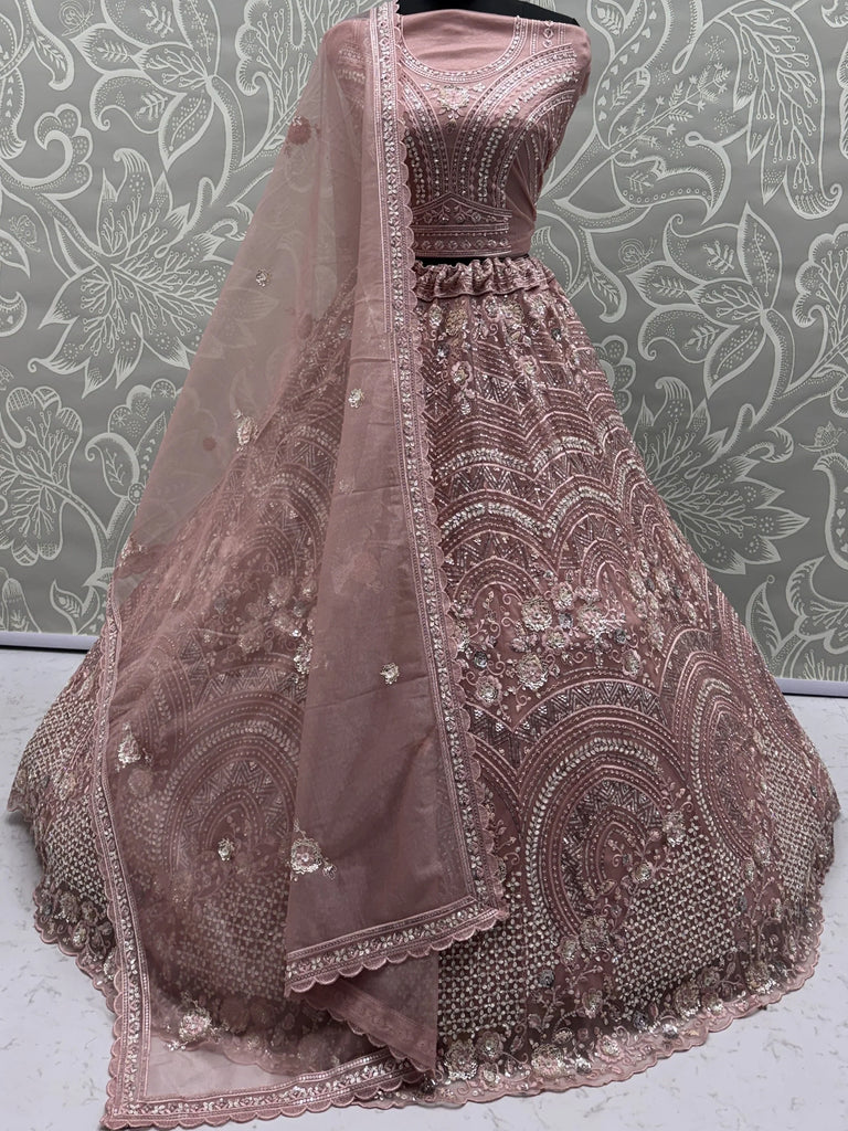 Beautiful Pink Embroidered Net Reception Wear Lehenga Choli