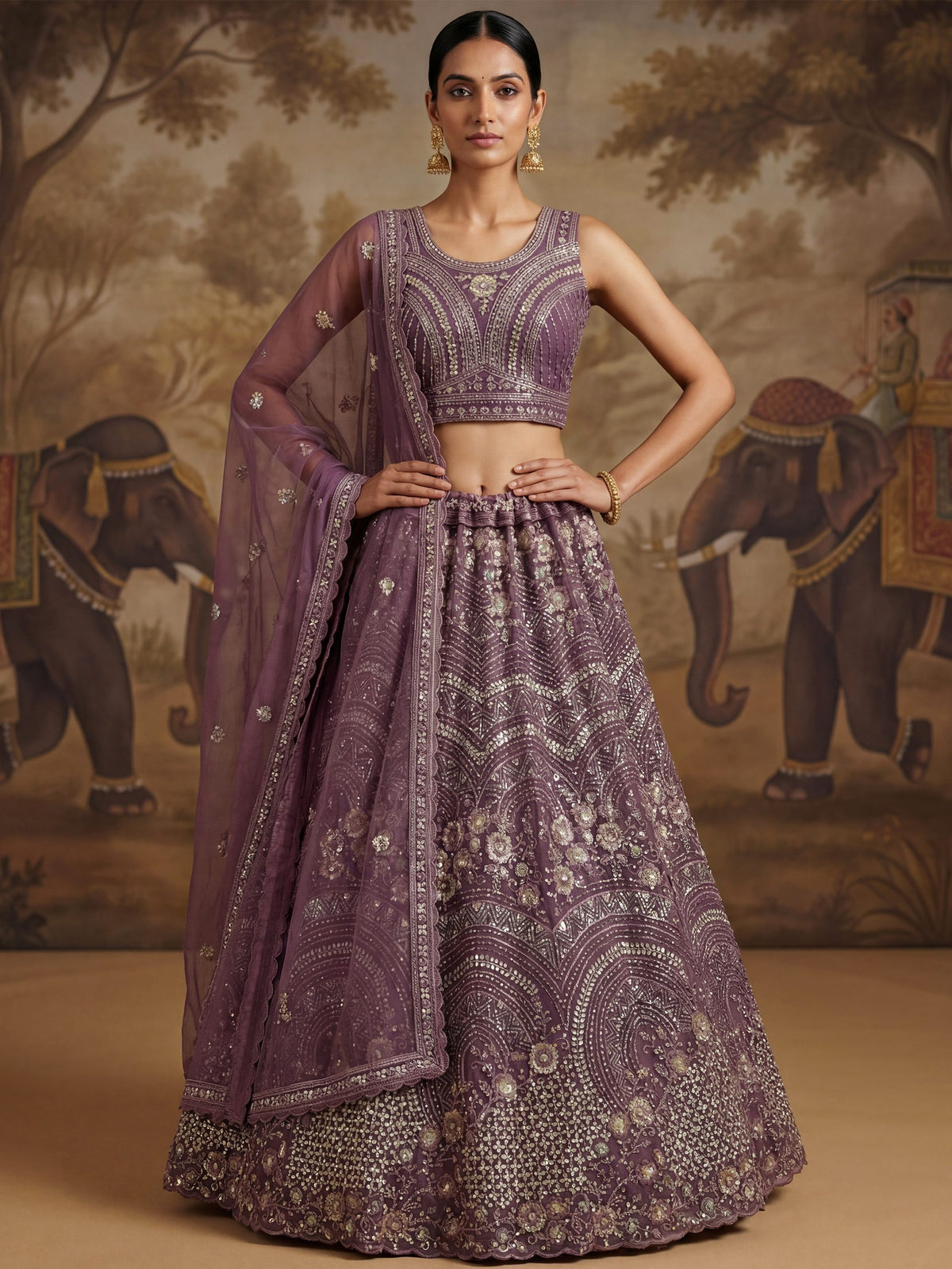 Charming Purple Embroidered Net Engagement Wear Lehenga Choli