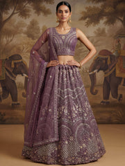 Charming Purple Embroidered Net Engagement Wear Lehenga Choli