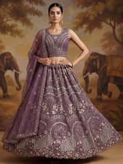 Charming Purple Embroidered Net Engagement Wear Lehenga Choli