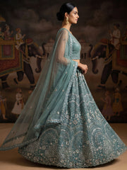 Dazzling Green Embroidered Net Wedding Wear Lehenga Choli