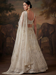 Stunning White Embroidered Net Sangeet Wear Lehenga Choli