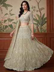 Classic Beige Embroidered Net Engagement Wear Lehenga Choli