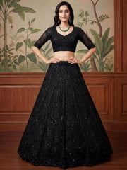Alluring Black Sequins Embroidered Net Reception Wear Lehenga Choli