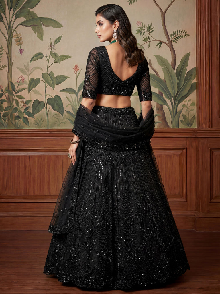 Alluring Black Sequins Embroidered Net Reception Wear Lehenga Choli