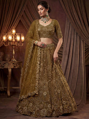Captivating Green Embroidered Net Wedding Wear Lehenga Choli