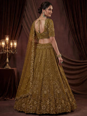 Captivating Green Embroidered Net Wedding Wear Lehenga Choli