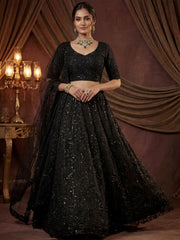 Sparkling Black Embroidered Net Reception Wear Lehenga Choli