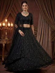 Sparkling Black Embroidered Net Reception Wear Lehenga Choli