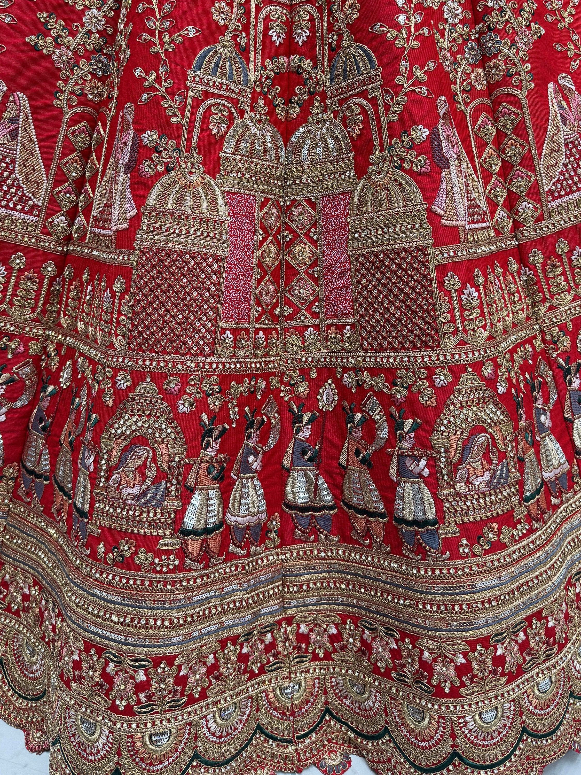 Precious Red Embroidered Silk Bridal Lehenga Choli With Double Dupatta