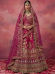 Graceful Pink Embroidered Silk Bridal Lehenga Choli With Double Dupatta