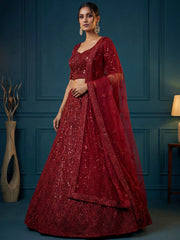 Attractive Maroon Sequins Net Engagement Wear Lehenga Choli