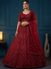 Attractive Maroon Sequins Net Engagement Wear Lehenga Choli